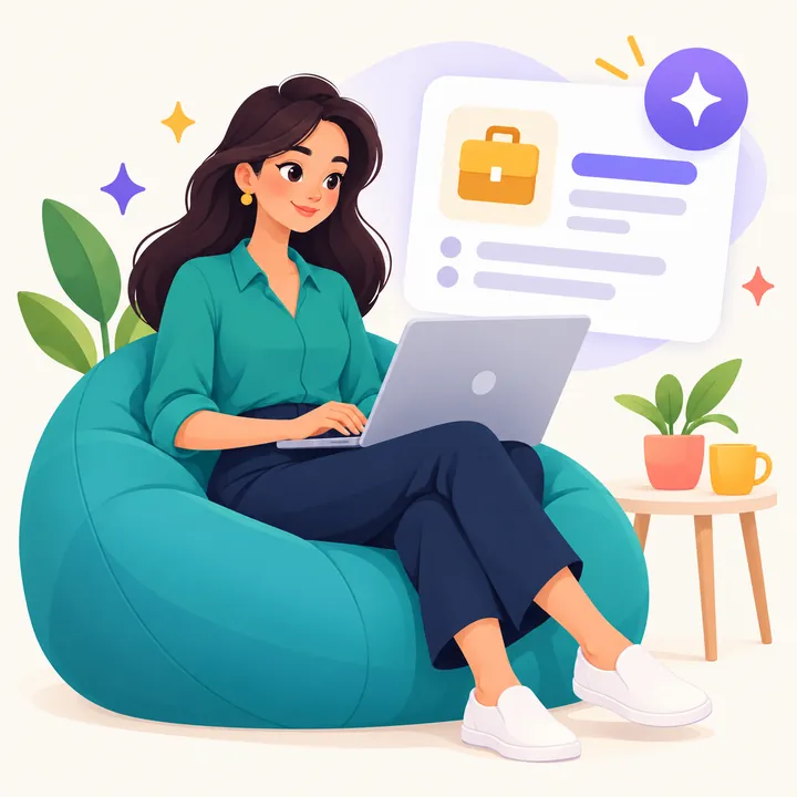 Ilustração de uma recrutadora sentada abrindo uma nova vaga.